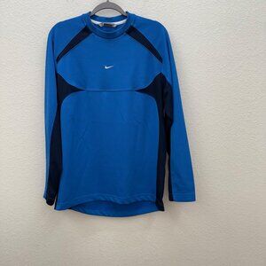 VTG Nike Center Swoosh Blue Mesh Long Sleeve Athletic Shirt Mens size Large